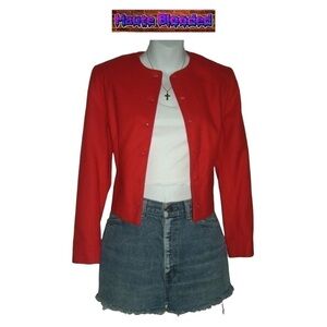 Vintage 60's Pendleton Wool Cropped Blazer Red Crop Office Work Retro Jacket 6